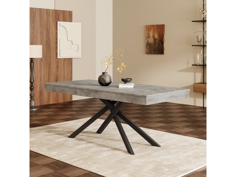 Table à manger extensible 140180 x 80 cm pour 6 à 8 personnes, forme rectangulaire, plateau épais et pieds en métal, style épuré pour salle à manger ou cuisine - gris OPULERANE TRADING LTD - Conforama B
