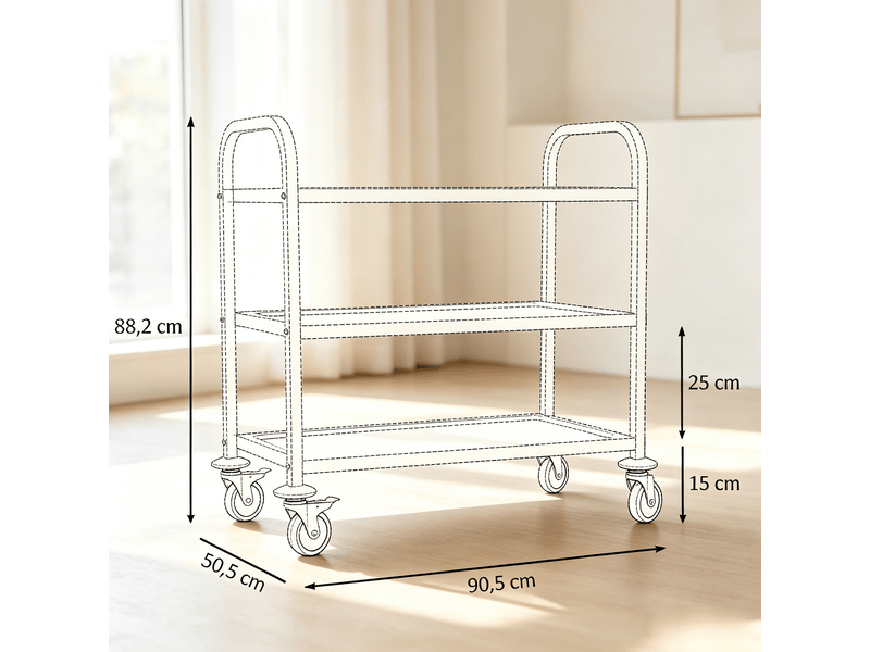 Chariot de service à 3 niveaux en acier inoxydable avec 4 roulettes, desserte de cuisine polyvalente, capacité 150 kg, 90x50x88 cm - Conforama E