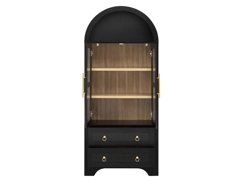  Buffet haut vitré avec 2 tiroirs, étagères réglables et niche ouverte pour cuisine et séjour, 76,2 × 40,1 × 180 cm  - Conforama A