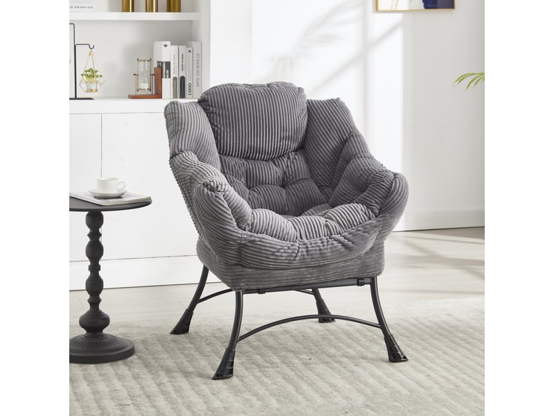  Fauteuil lounge 70x64x95cm – fauteuil de relaxation ergonomique rembourré avec repose-pieds et poche latérale – gris  - Conforama E
