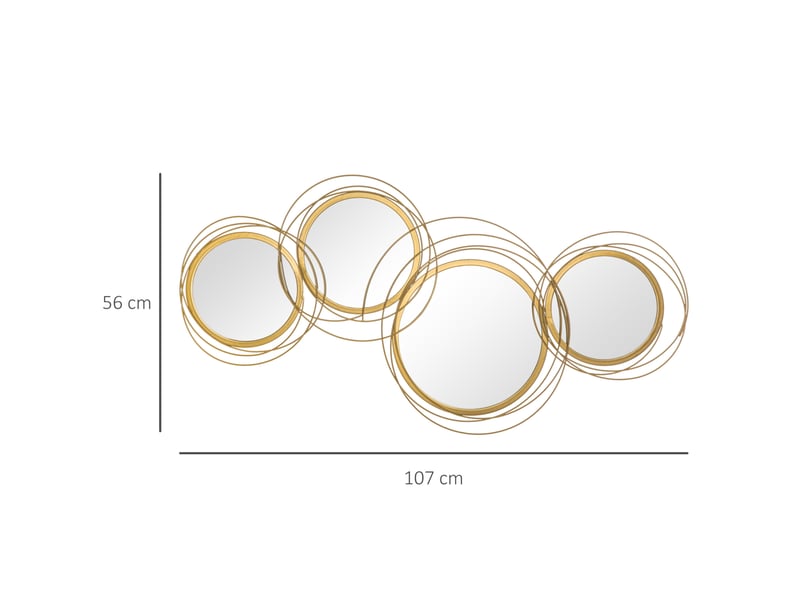  Lot de 4 miroirs muraux ronds 107x56 cm dorés en métal, décoration murale pour salon, chambre ou bureau  - Conforama C