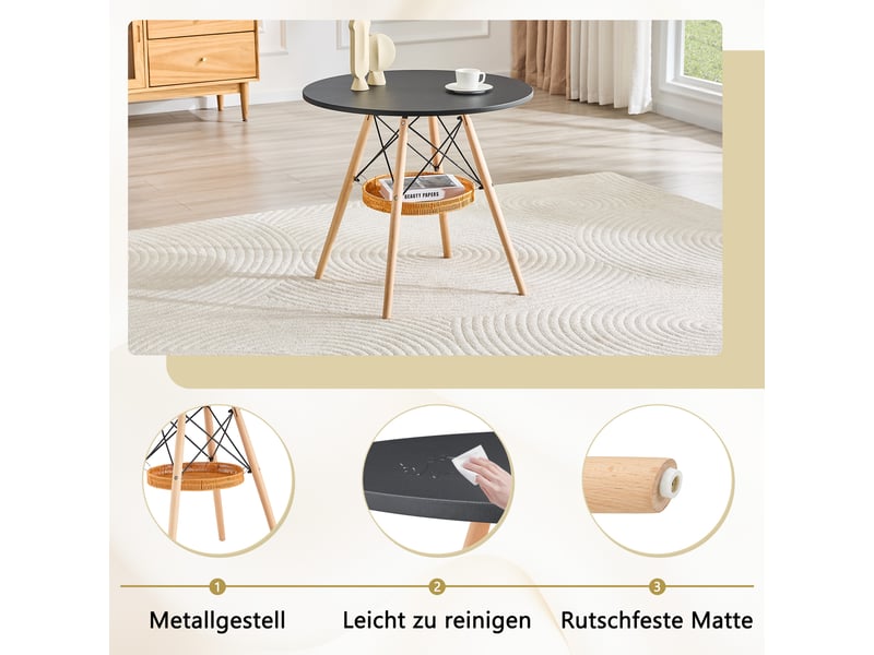 Table à manger ronde,80x80x71,5 cm,pour 2 à 4 personnes avec rangement,mdf,noir - Conforama D