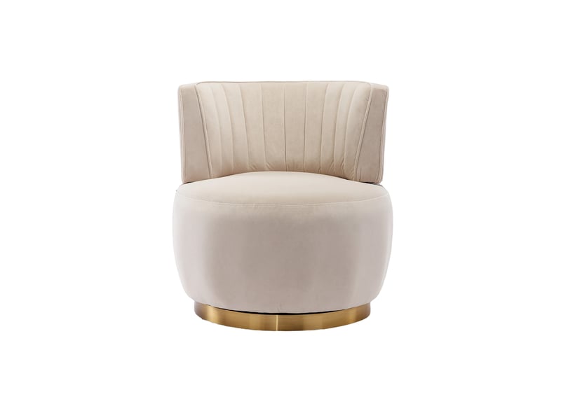  Fauteuil pivotant à 360° 62,5x62x69,5 cm, assise moelleuse velours, structure métal, canapé une place, beige et doré  - Conforama A