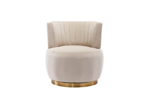 Fauteuil pivotant à 360° 62,5x62x69,5 cm, assise moelleuse velours, structure métal, canapé une place, beige et doré