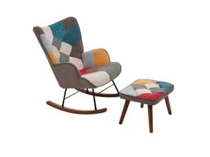 Fauteuil à bascule 69,5x50x88,5 cm, motifs patchwork multicolores, confort durable, mousse, canapé 1 place, multicolore