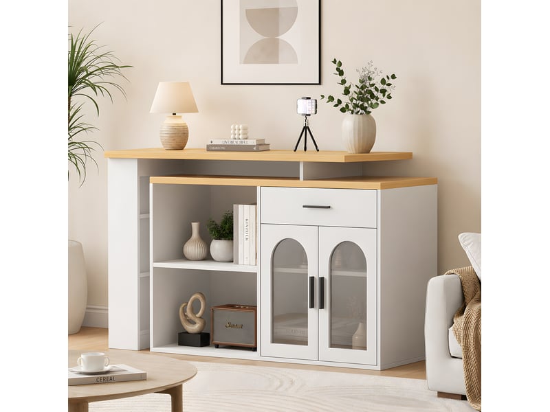  Îlot de cuisine 136x50x78 cm avec plateau pivotant et rangements blanc  - Conforama E