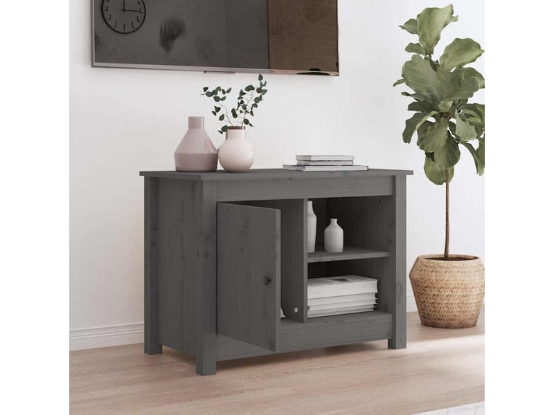  Meuble tv - banc tv - meuble de rangement gris 70x36,5x52 cm bois de pin massif  - Conforama C