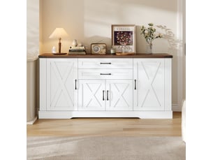 Buffet de cuisine 160x39x81,5 cm, 4 portes, 2 tiroirs, poignées métal, mdf et panneau de particules, blanc, rangement