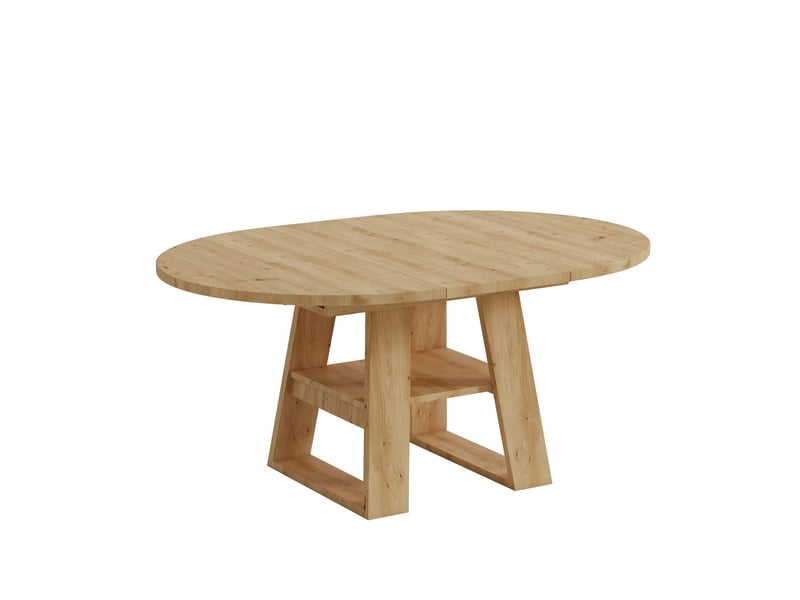  Table à manger extensible 110150x110 cm, 4 à 6 personnes, avec rangement et plateau, mdf, couleur chêne, table ronde  - Conforama A