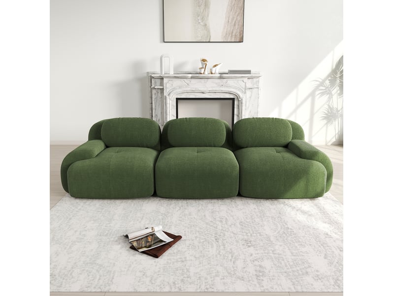  Canapé modulaire 3 places modenvie sans cadre en velours côtelé vert 298 x 103 x 70 cm  - Conforama E