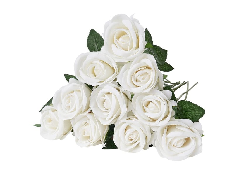  Mophorn lot de 120 roses artificielles, fleurs décoratives de 50,8 cm avec têtes de 7 cm, idéales pour la décoration intérieure, les fêtes, les mariages et les centres de table, blanc  - Conforama A