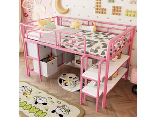 Lit mezzanine 90x200 cm OKWISH   coloris rose
