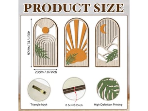 Ensemble de 3 tableaux abstraits bohèmes – décoration murale – décoration murale en bois (20 x 40 cm, environ 0,5 cm d'épaisseur)