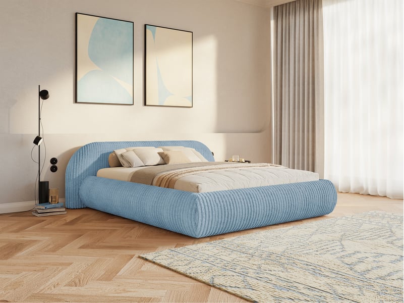  Selsey shels - lit rembourré - 200x200 cm - velours côtelé bleu Shels Low - Conforama C