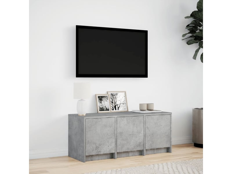  Meuble tv - banc tv - meuble de rangement avec led gris béton 97x34x40 cm bois d'ingénierie  - Conforama C