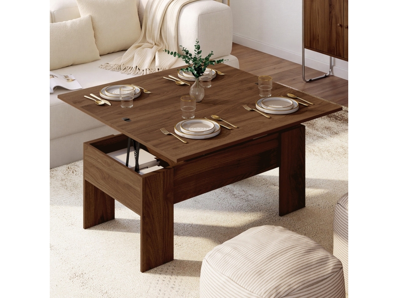  Table basse plateau relevable rectangulaire convertible en table à manger tara 100 cm bois effet noyer  - Conforama B