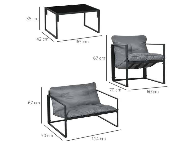  Salon de jardin 4 pcs 4 personnes avec canapé 2 pl., 2 fauteuils et 1 table basse gris  - Conforama E