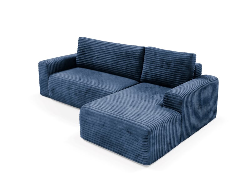  Canapé d'angle convertible en velours côtelé sontii bleu  - Conforama C