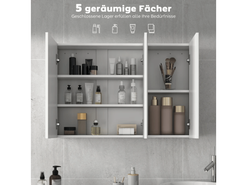 Armoire de salle de bain blanche 90x15,5x60 cm, 3 portes miroir, murale, en panneaux de particules - Conforama D