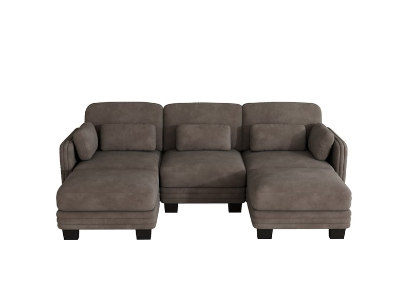  Canapé d'angle modulaire en u 3 places avec 2 ottomanes en chenille marron  - Conforama E