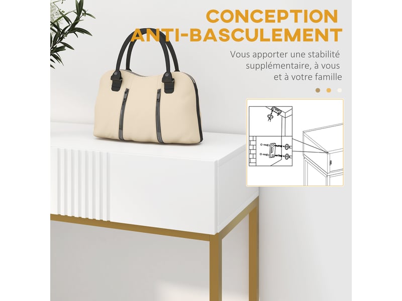  Table console console meuble avec 2 tiroirs base en acier avec pieds antidérapants blanc 80 x 31,5 x 75 cm  - Conforama W