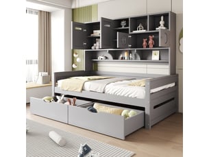 Lit avec rangement 90x200 cm <strong>MERAX</strong>  <strong>lit enfant gris</strong> coloris gris