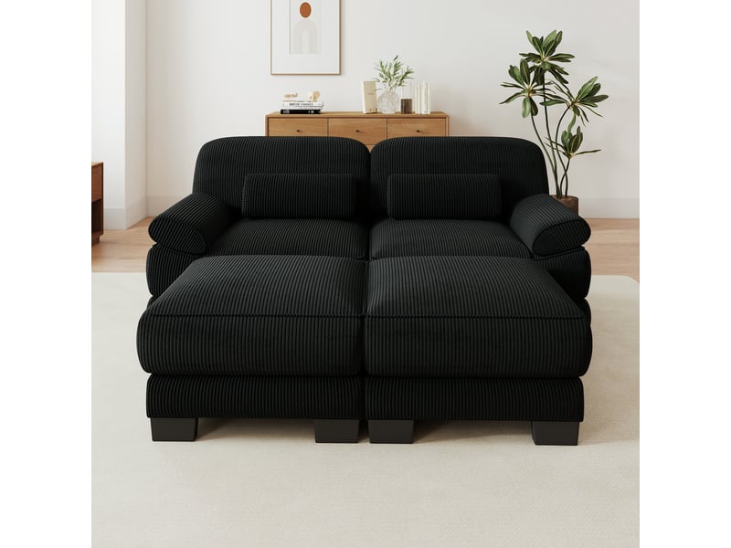 Canapé modulable - 2 places - 2 ottomans - assise profonde - velours côtelé - mobilier de salon - configuration flexible - noir CozyNest - Conforama C