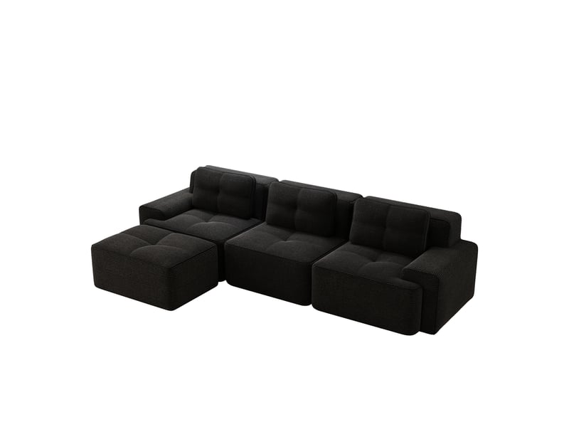  Canapé d'angle, canapé modulable : sans montage, avec pouf, en velours tricoté, 3 places, noir, sans cadre, style cloud  - Conforama B