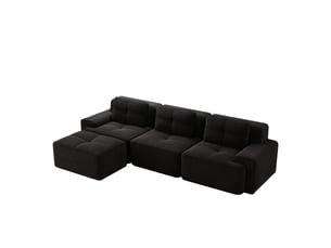 Canapé d'angle, canapé modulable : sans montage, avec pouf, en velours tricoté, 3 places, noir, sans cadre, style cloud