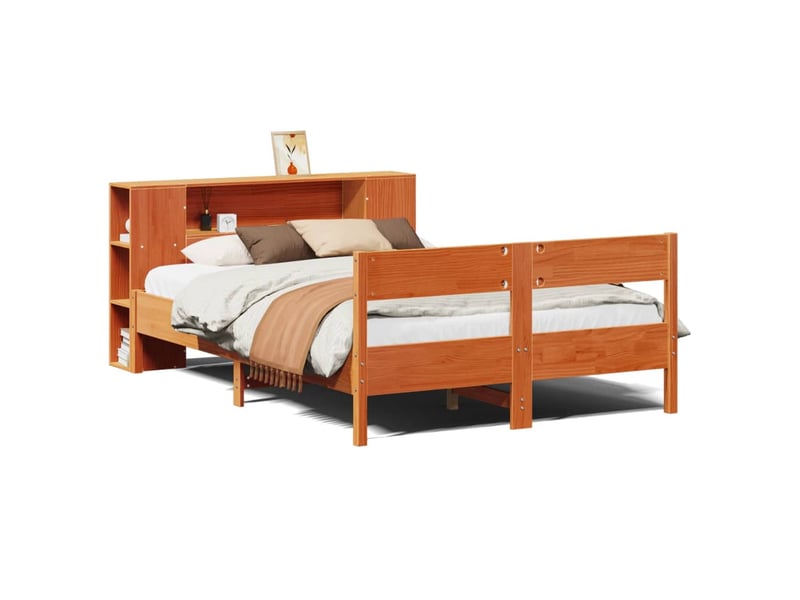 Lit adulte, lit double, lit bibliothèque sans matelas marron 140x200cm pin massif cf18004  - Conforama A