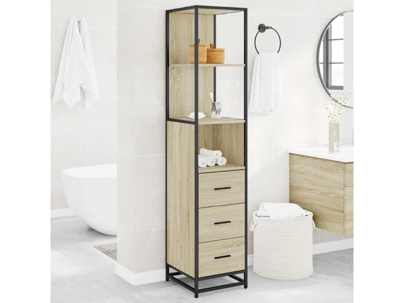  Armoire de salle de bain, cabinet de salle de bain chêne sonoma 35x37,5x166 cm cf65075  - Conforama D