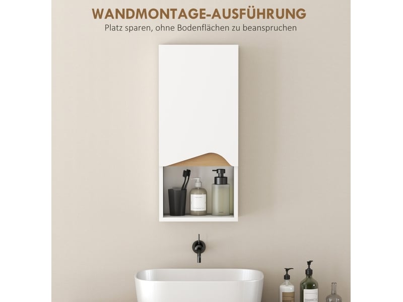  Armoire murale de salle de bains 30x17x67 cm porte soft-close et niche ouverte panneau de particules blanc  - Conforama C