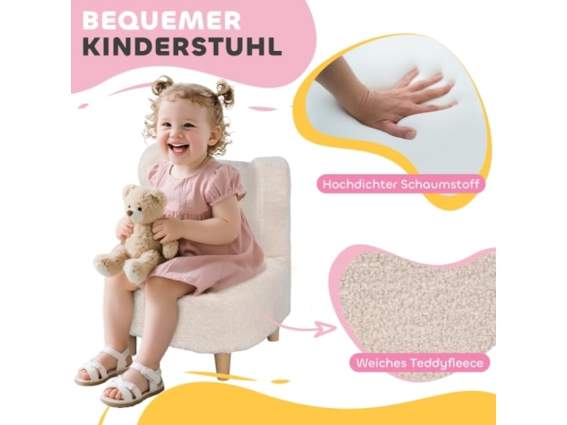  Fauteuil enfant beige, oreilles d’ours, revêtement polaire, rembourrage mousse, siège peluche  - Conforama D