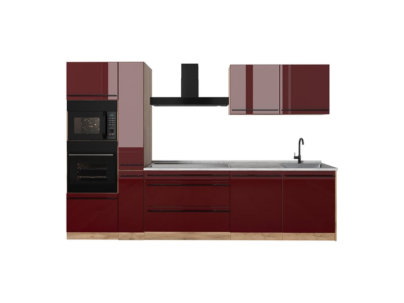 Vicco cuisine, rouge brillantchêne doré, 310cm plan de travail marbre - Conforama A