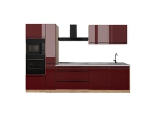 Vicco cuisine, rouge brillantchêne doré, 310cm plan de travail marbre