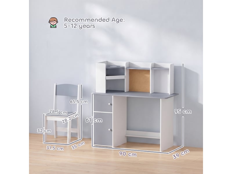  Bureau enfant avec chaise gris, support tablette et rangements intégrés 90 x 39 x 95 cm  - Conforama E