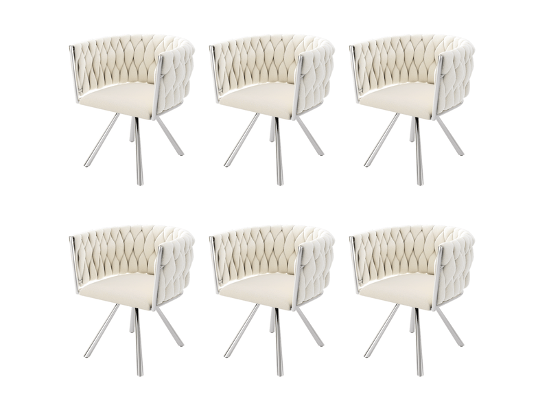  Lot de 6 fauteuils 59x54x72 cm, fauteuils pivotants 360°, velours beige, pieds acier argenté, style contemporain  - Conforama A
