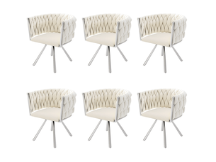 Lot de 6 fauteuils 59x54x72 cm, fauteuils pivotants 360°, velours beige, pieds acier argenté, style contemporain