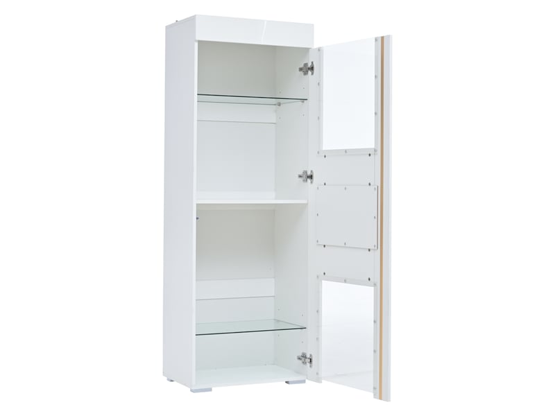Vitrine haut 170 cm et meuble de rangement avec led portes en acrylique, 2 étagères verre brillant, 60 × 40 × 170 cm, blanc, avec rangement modulable CARDUME ESTIVAL - Conforama E