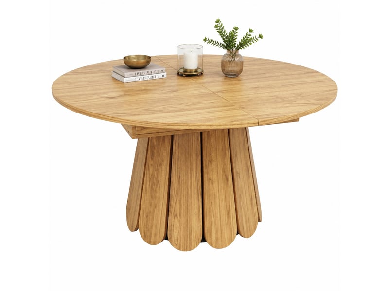  Table de salle à manger extensible ronde à ovale 6 personnes en mdf 118-158×118×76,8 cm bois naturel  - Conforama A