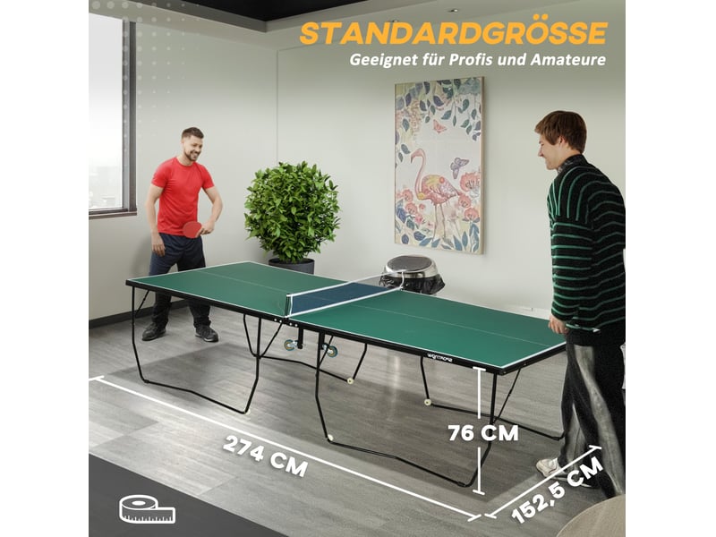  Table de tennis de table pliable verte 274 x 152,5 cm avec roulettes, filet, 2 raquettes et 3 balles incluses  - Conforama B