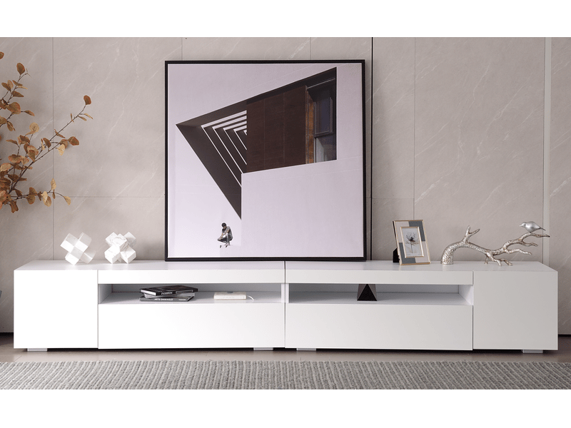  Meuble tv design blanc 240 cm – led intégrée – finition brillante – contemporain  - Conforama B