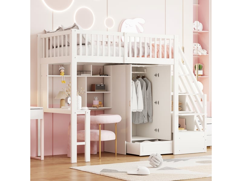  Lit mezzanine 90x200cm coloris blanc bois massif lit enfant blanc - Conforama E