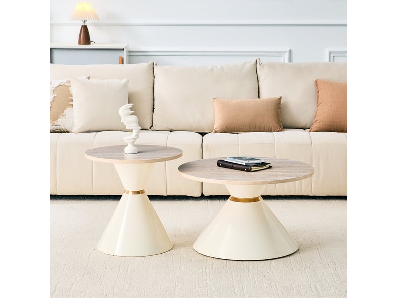  Tables basses imbriquées lot de 2 avec plateau effet pierre et pieds coniques  - Conforama B