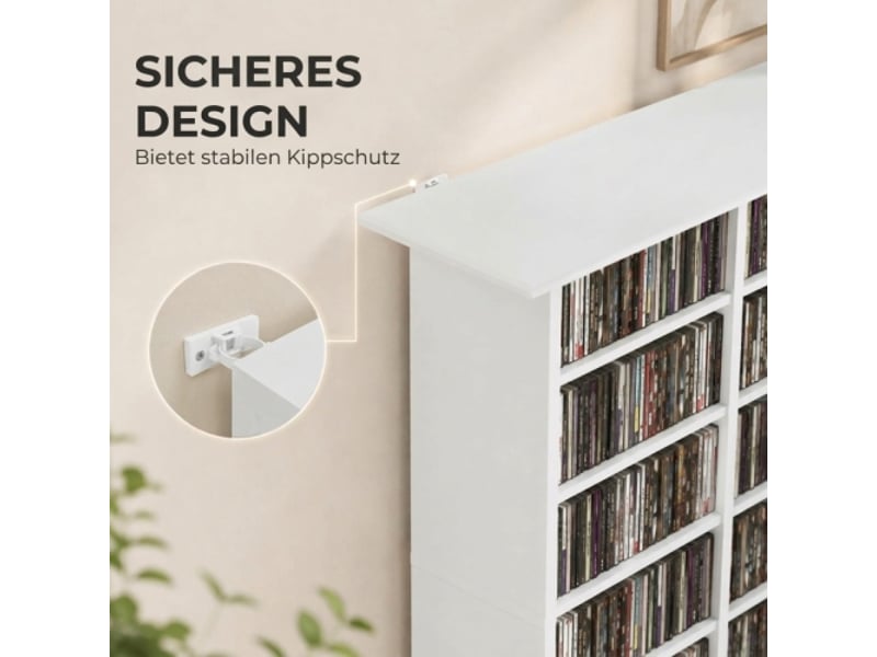 Meuble multimédia blanc 8 niveaux, 12 étagères réglables, 16 compartiments, 720 cd - Conforama E