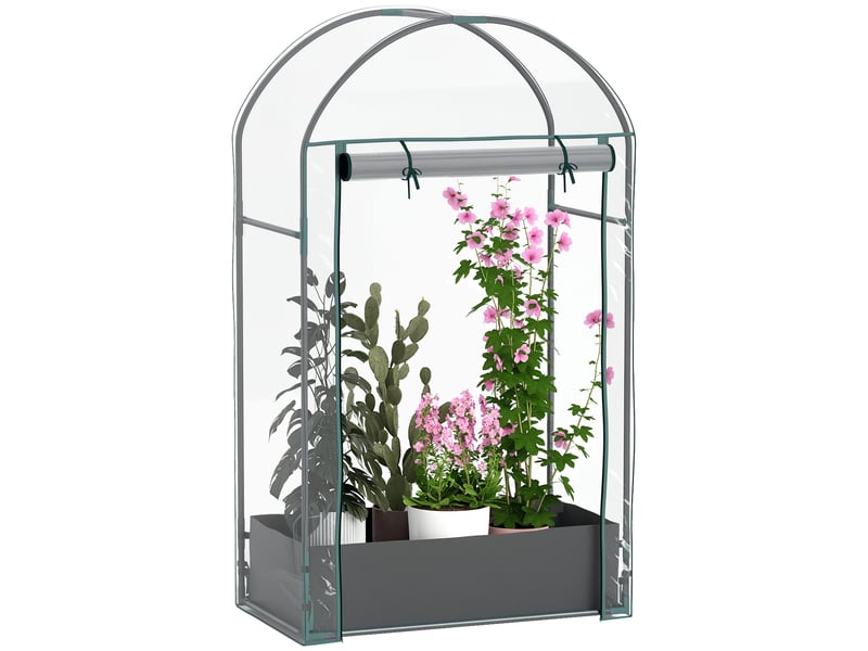  Mini serre de jardin serre balcon avec sac de plantation et housse en plastique renforcé, porte enroulable, transparente  - Conforama A