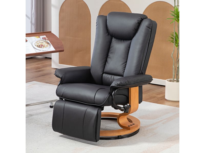 Fauteuil relax pivotant homcom inclinable avec repose-pieds noir simili cuir 150 kg - salon - Conforama B