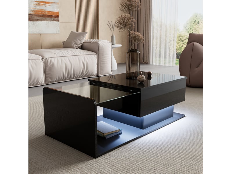  Table basse réglable 100x50 cm, hauteur 33 ou 47.5 cm, verre trempé, noire  - Conforama C