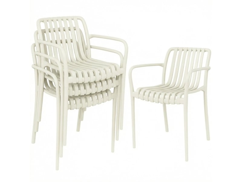Lot de 4 fauteuils de jardin empilables 55 x 58,5 x 81,5 cm – blanc crème – design à lamelles avec accoudoirs - Conforama D