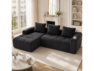 Canapé modulable, canapé de salon – en velours côtelé, porte-gobelets, poches latérales, coussins inclus, gris foncé